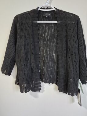 Isaac Mizrahi Black Openwork Scallop-Edge Cardigan